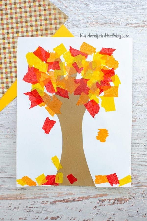 Tissue Paper Fall Tree Handprint Craft