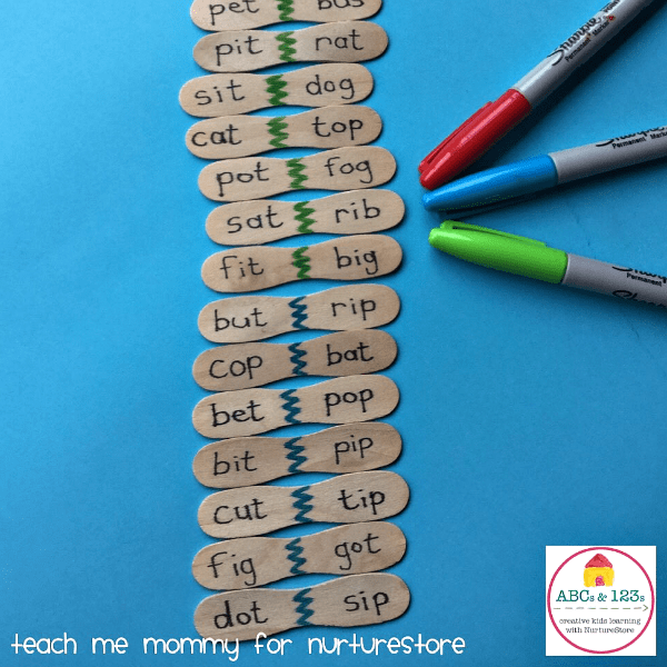 Homemade Word Dominoes Game for CVC Words