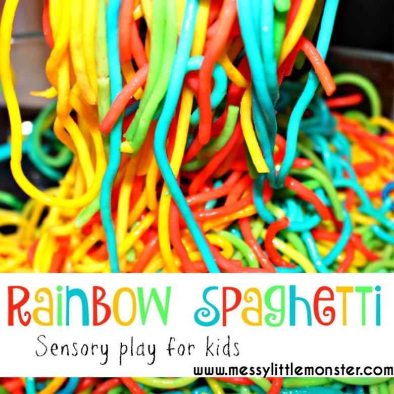 How to Make Rainbow Spaghetti for Sensory Play